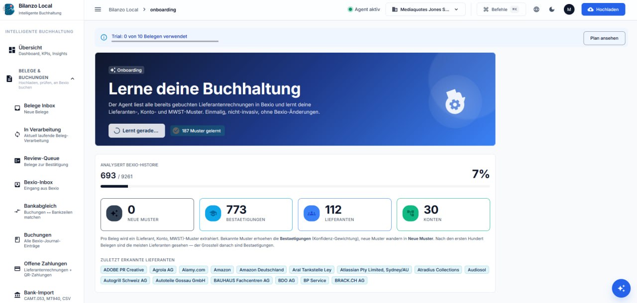 Bilanzo Onboarding – Bexio History Learning Dashboard